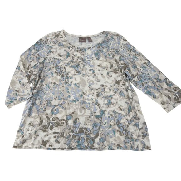 Chicos Womens 3/XL Floral Print 3/4 Sleeve Top Multicolor Cotton Modal Blend - Picture 1 of 6
